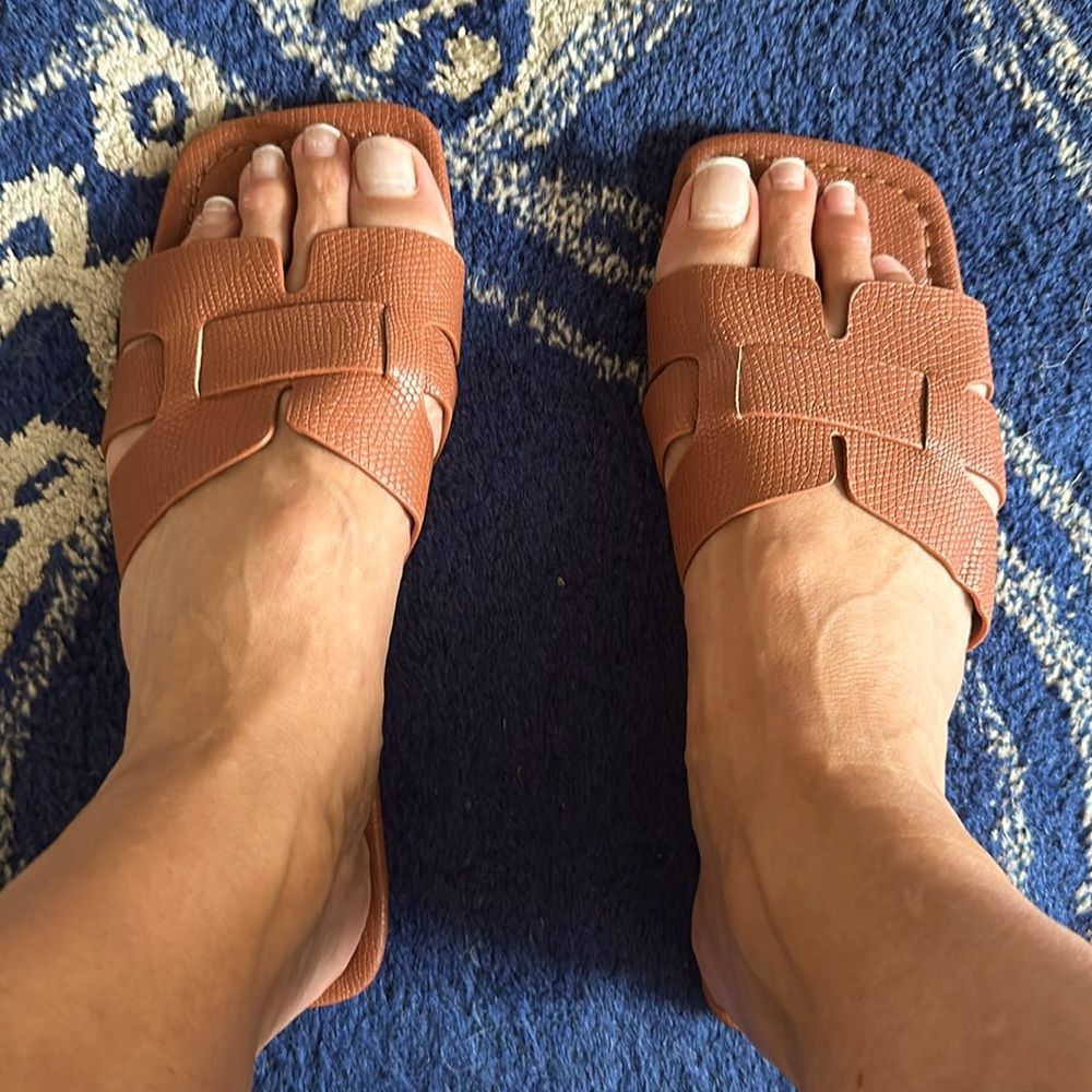 Flats look almost like the YSL but are not. Brown vegan leather size 8.5 BNWOT